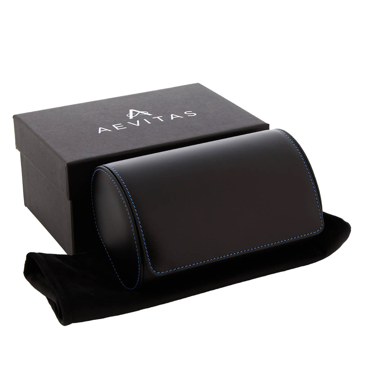 2 Watch Roll Case Premium Black Nappa Leather with Blue Lining by Aevitas