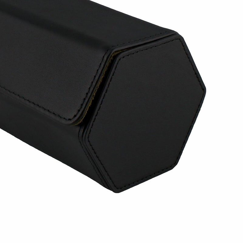 3 Watch Roll Case Hexagon Style in Fine Black Nappa Leather with Luxury Lining - Special Offer