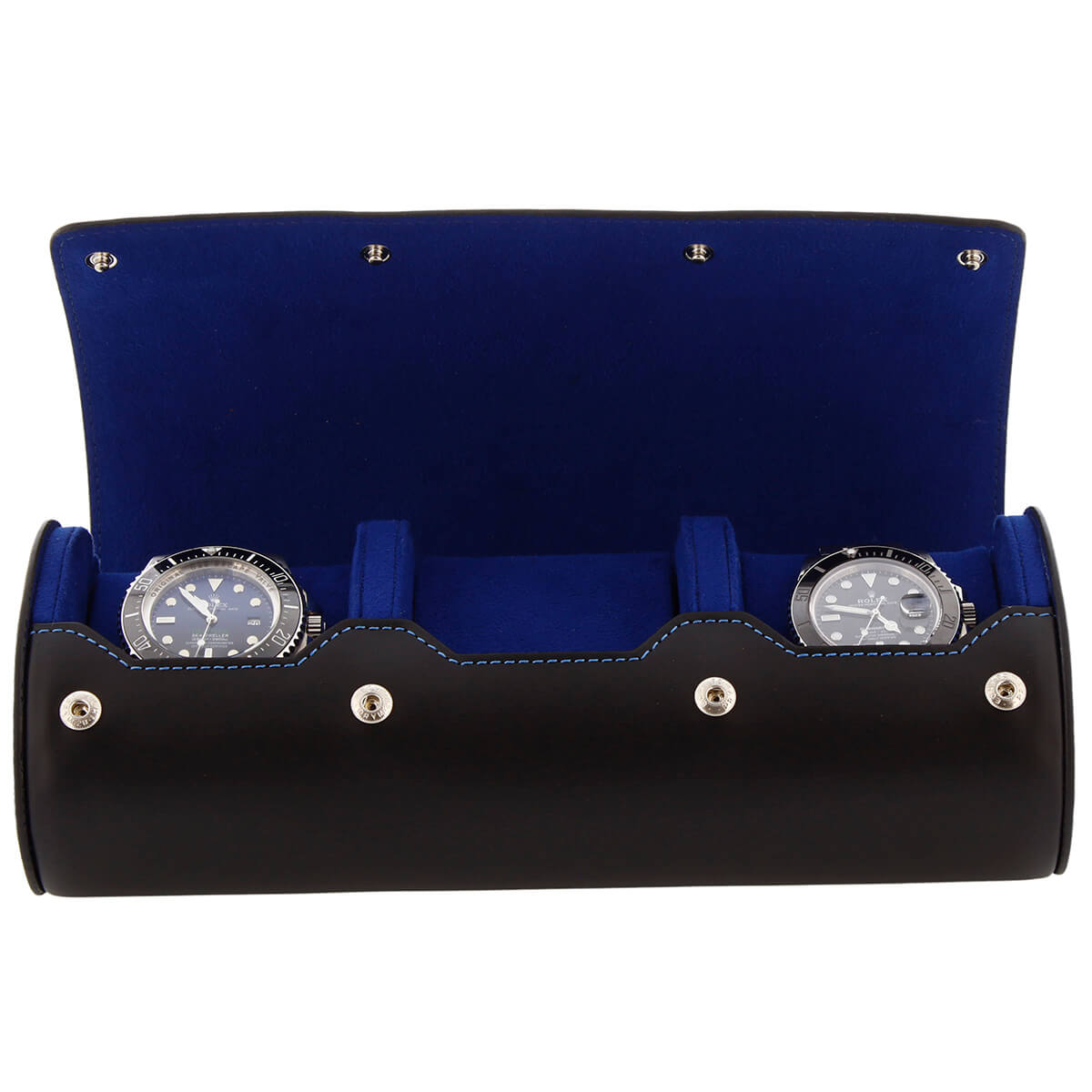 3 Watch Roll Case Premium Black Nappa Leather with Blue Lining by Aevitas