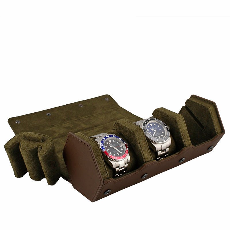 3 Watch Travel Case Hexagon Style in Fine Brown Nappa Leather with Luxury Lining - Special Offer