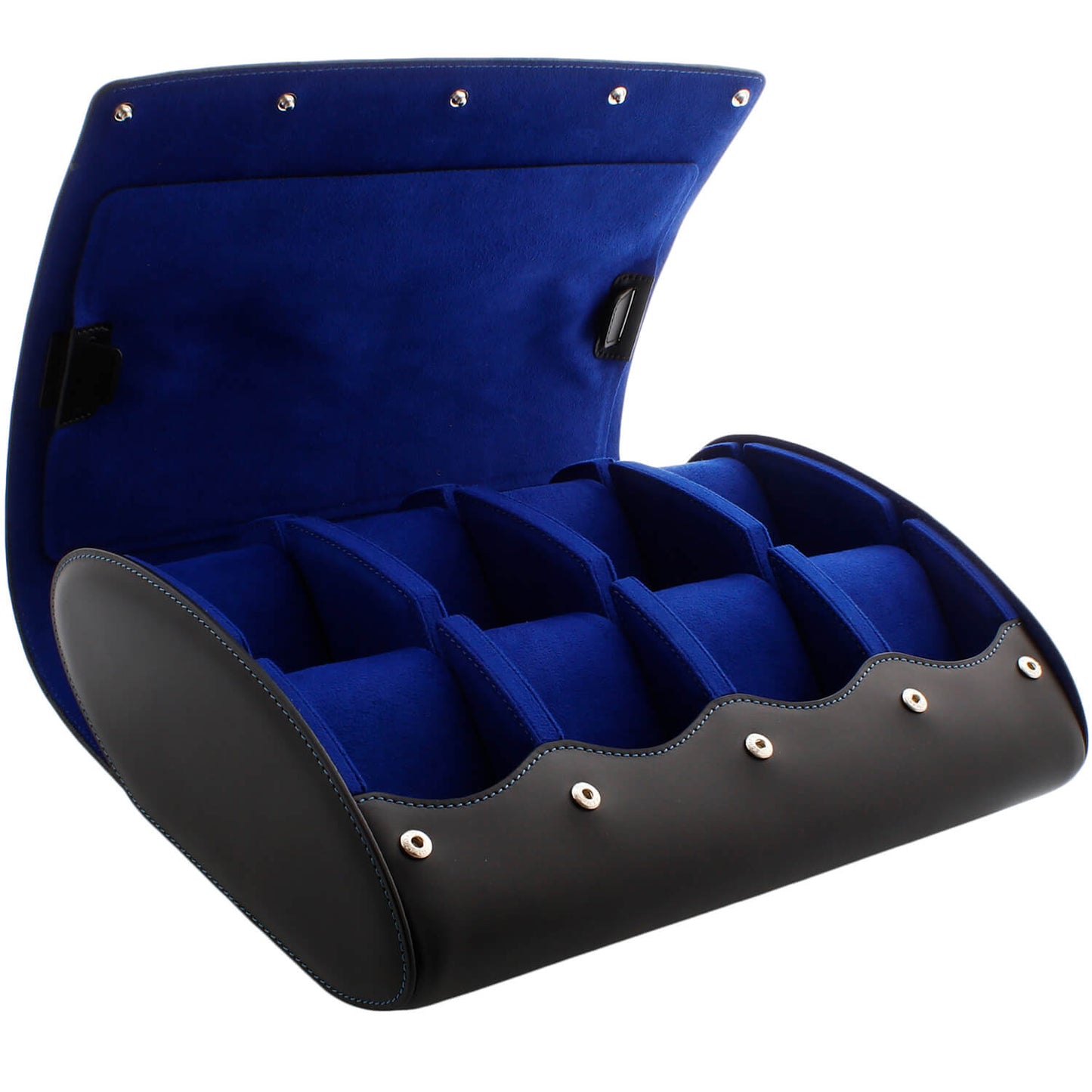 8 Watch Roll Case Premium Black Nappa Leather with Blue Lining by Aevitas