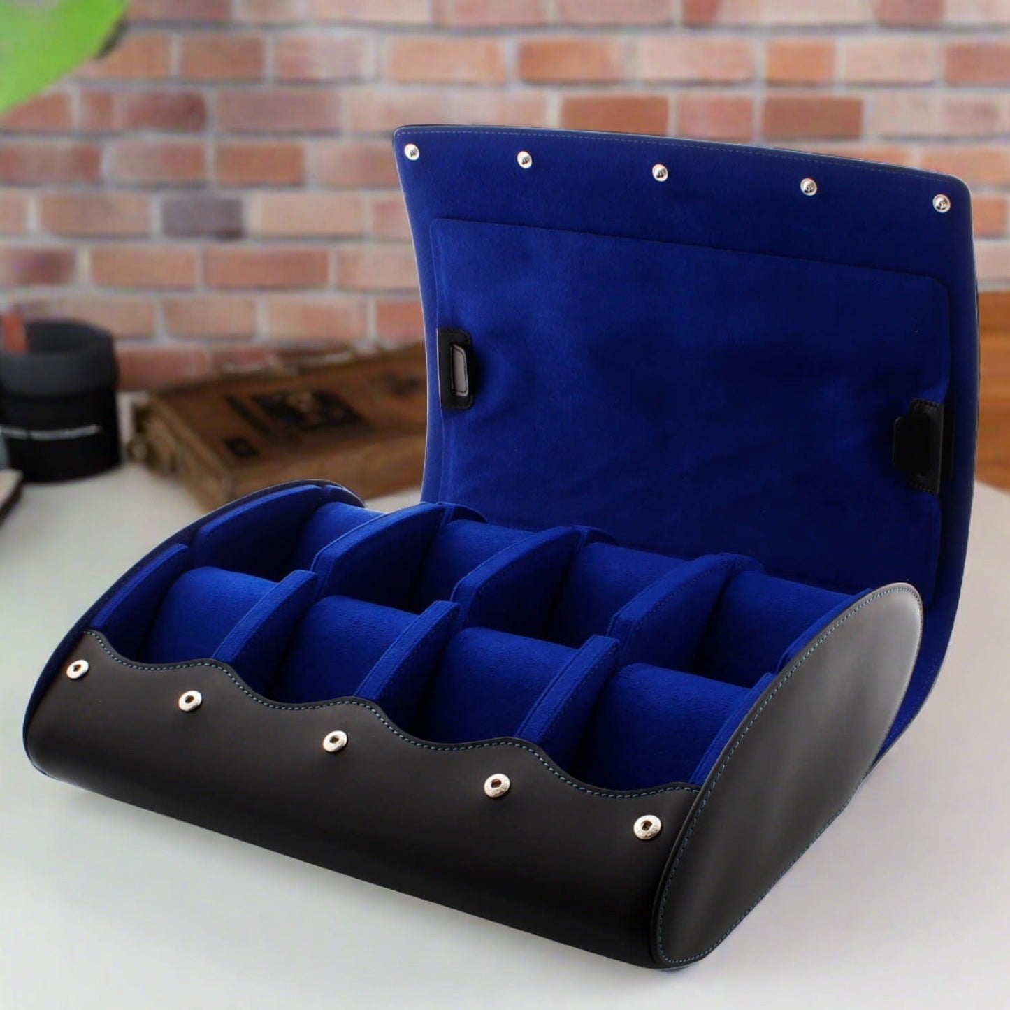 8 Watch Roll Case Premium Black Nappa Leather with Blue Lining by Aevitas