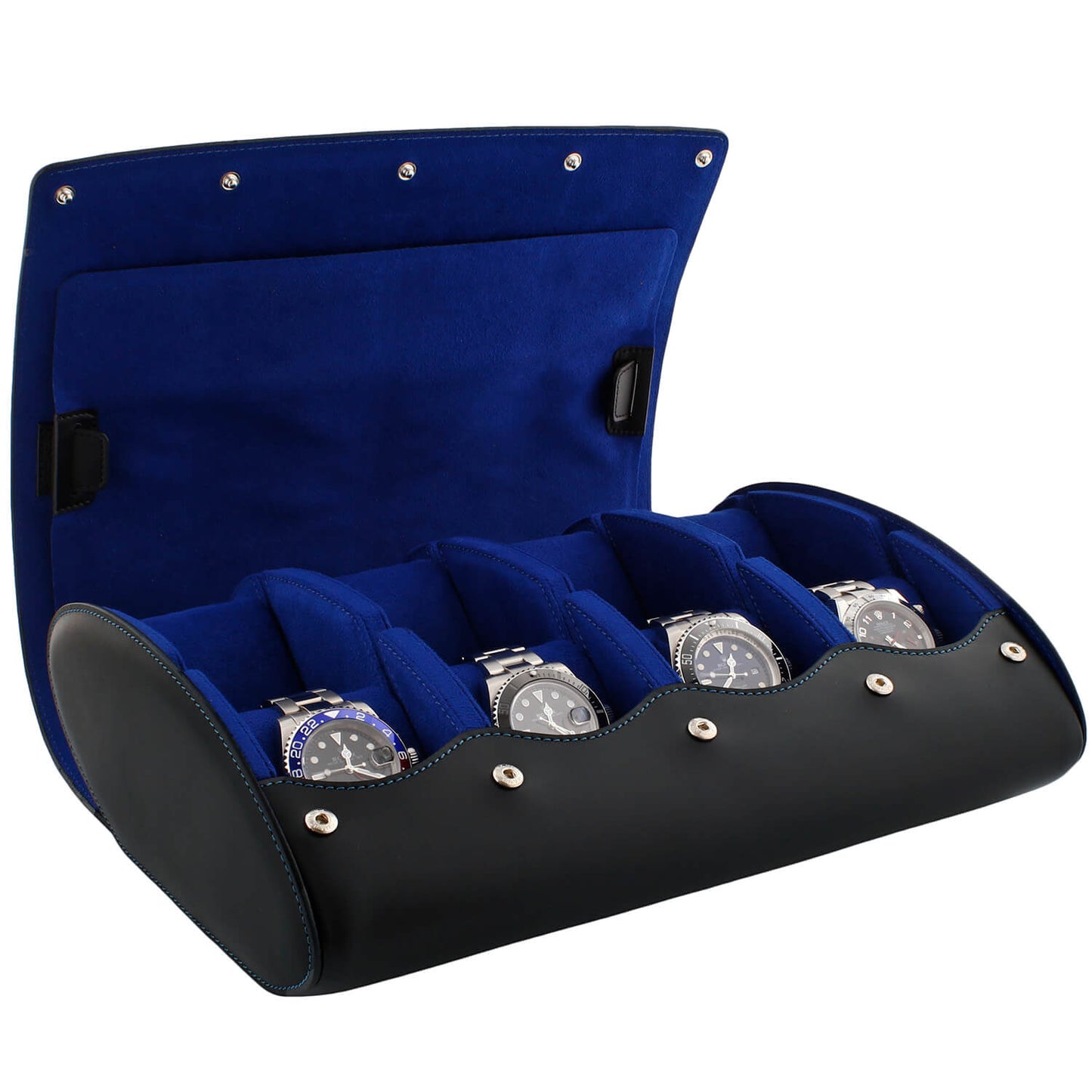 8 Watch Roll Case Premium Black Nappa Leather with Blue Lining by Aevitas