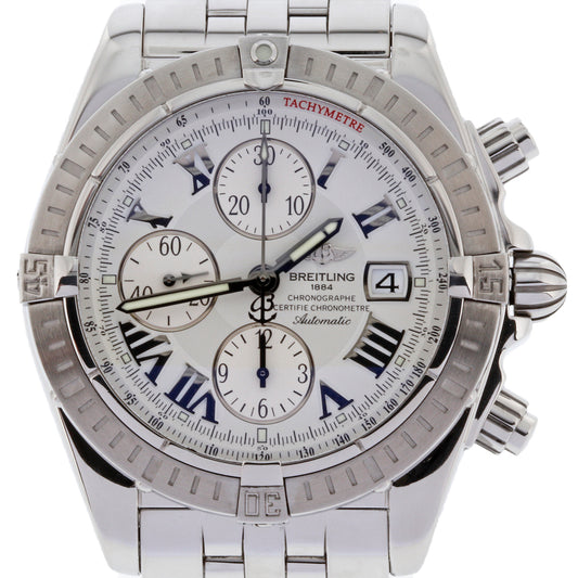 Breitling Chronomat Evolution Model Stainless Steel with White Roman Dial A13356