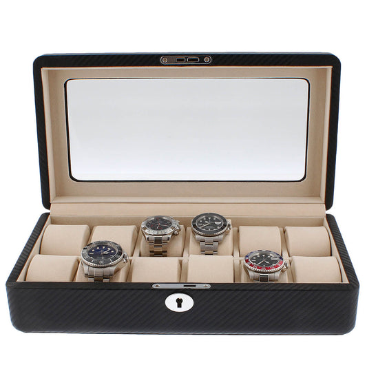 Carbon Fibre Leather Watch Box Premium Quality 12 Watches