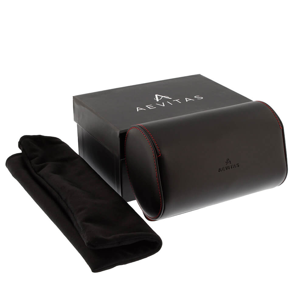 Double Watch Roll Case Premium Black Nappa Leather with Red Lining by Aevitas