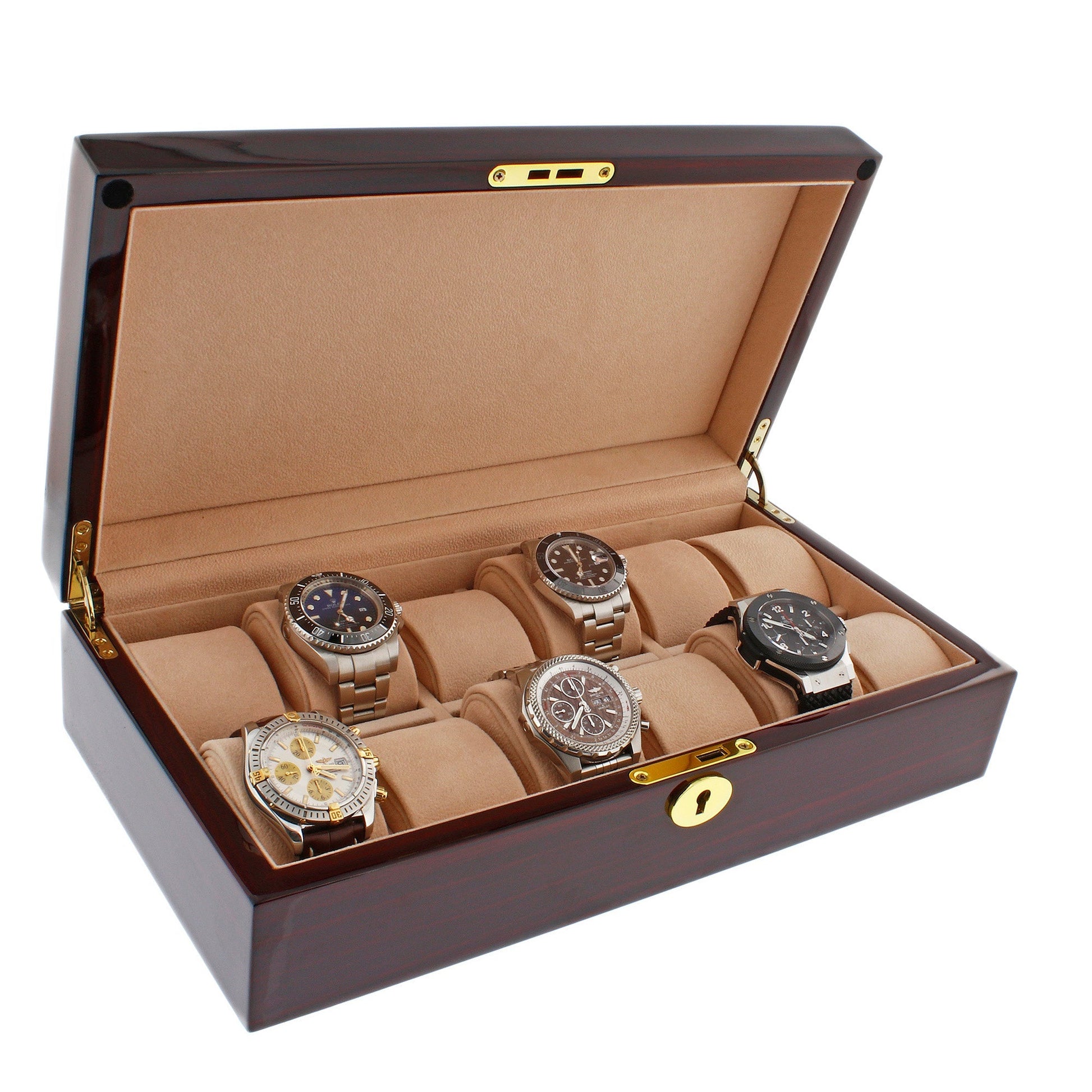 Premium 12 Watch Box in Cherry Wood Piano Gloss Finish with Luxury Lining