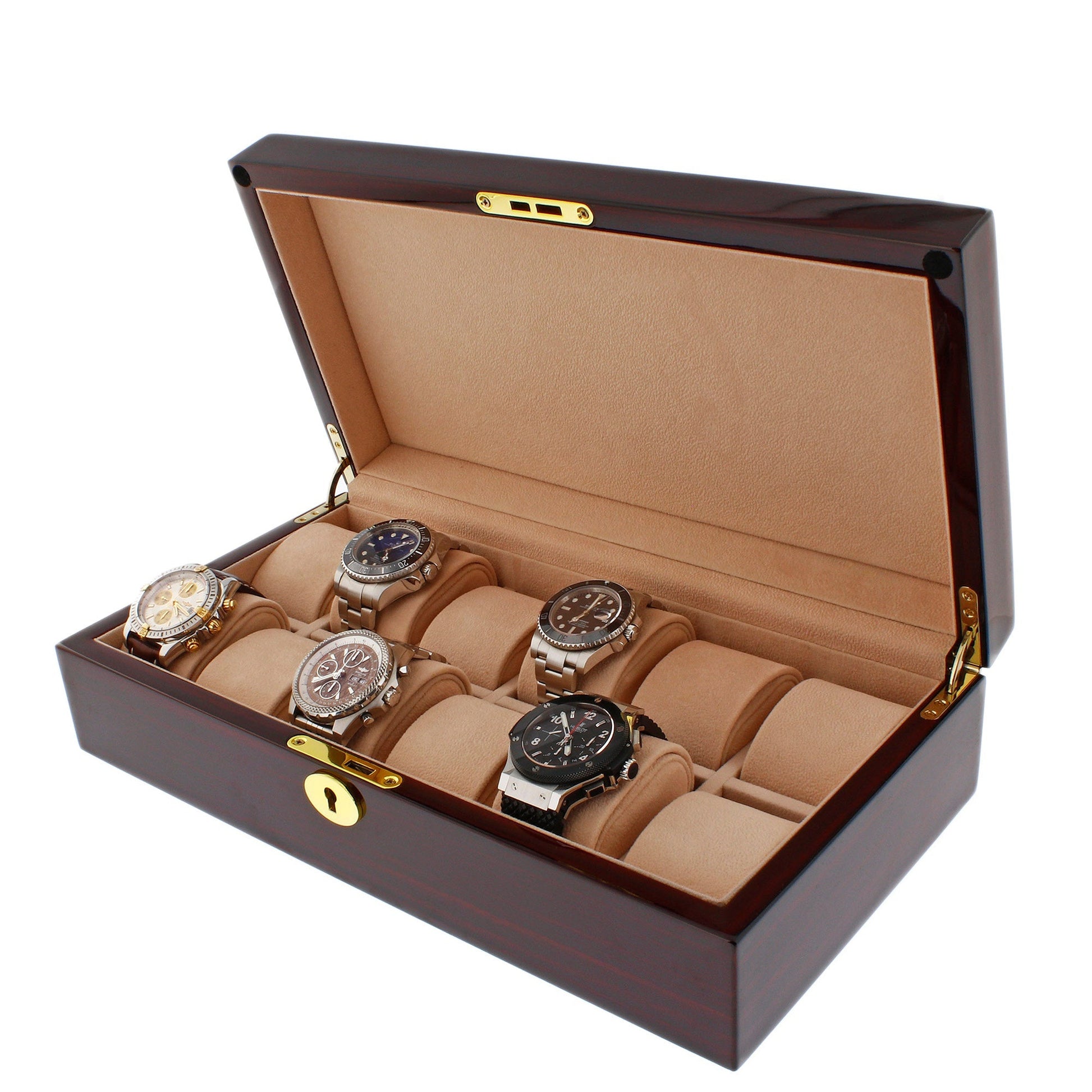 Premium 12 Watch Box in Cherry Wood Piano Gloss Finish with Luxury Lining