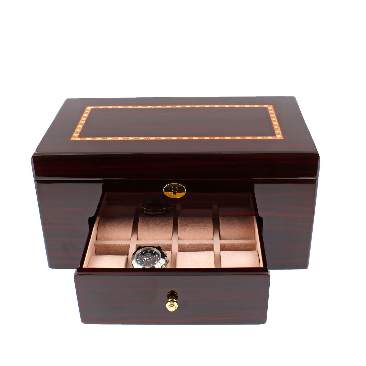 Premium 20 Watch Box in Cherry Wood Piano Gloss Finish with Luxury Lining