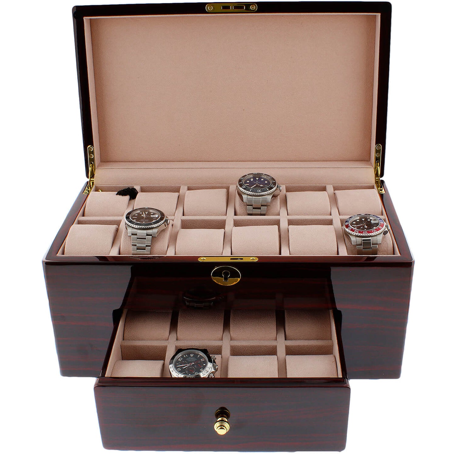 Premium 20 Watch Box in Cherry Wood Piano Gloss Finish with Luxury Lining