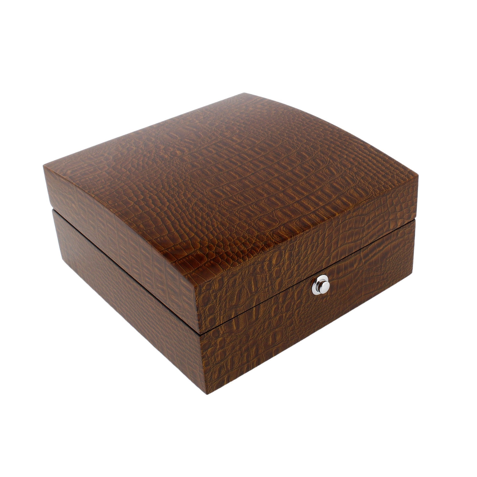 Premium 6 Watch Box in Brown High Gloss Lacquered Crocodile Print Finish by Aevitas