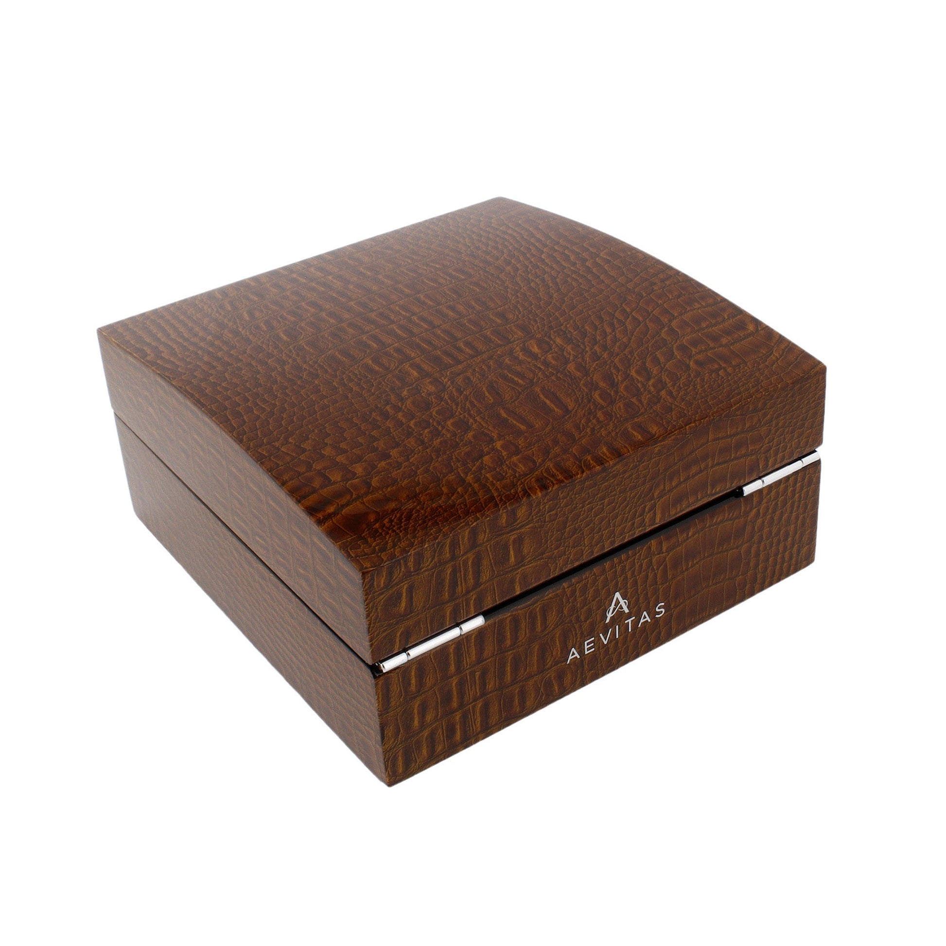 Premium 6 Watch Box in Brown High Gloss Lacquered Crocodile Print Finish by Aevitas