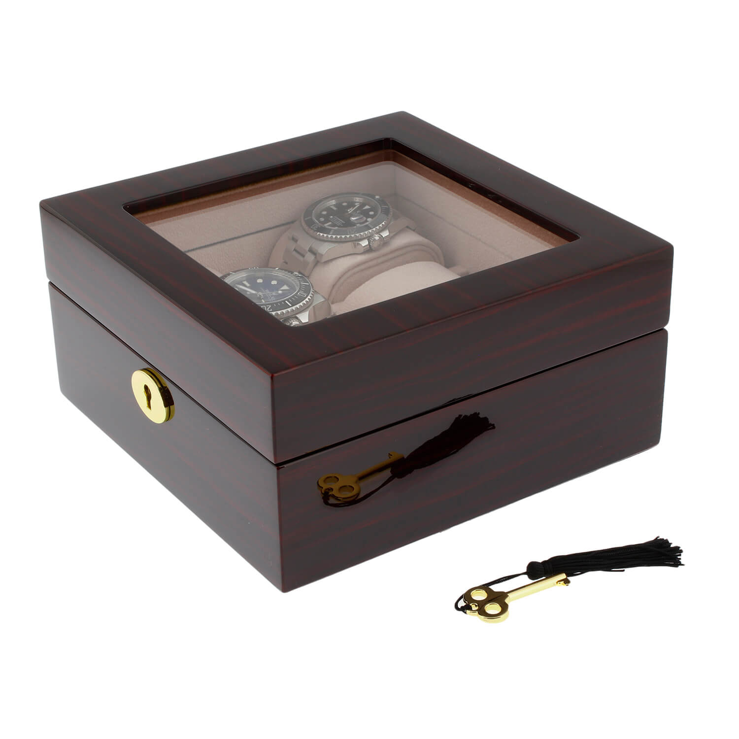 Premium 6 Watch Box in Cherry Wood Piano Gloss Finish with Luxury Lining