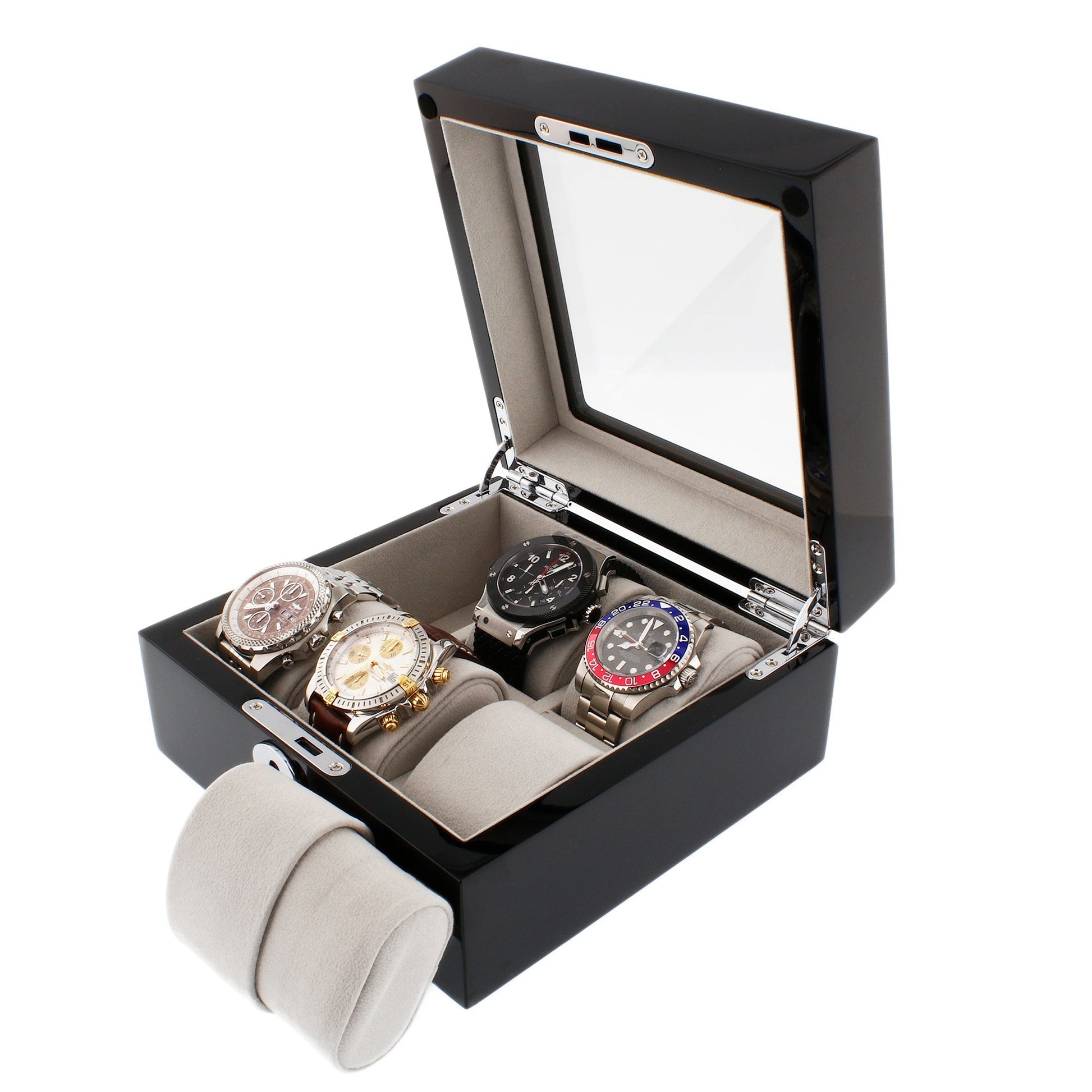 Premium 6 Watch Box in Piano Black Gloss Finish with Grey Luxury Lining