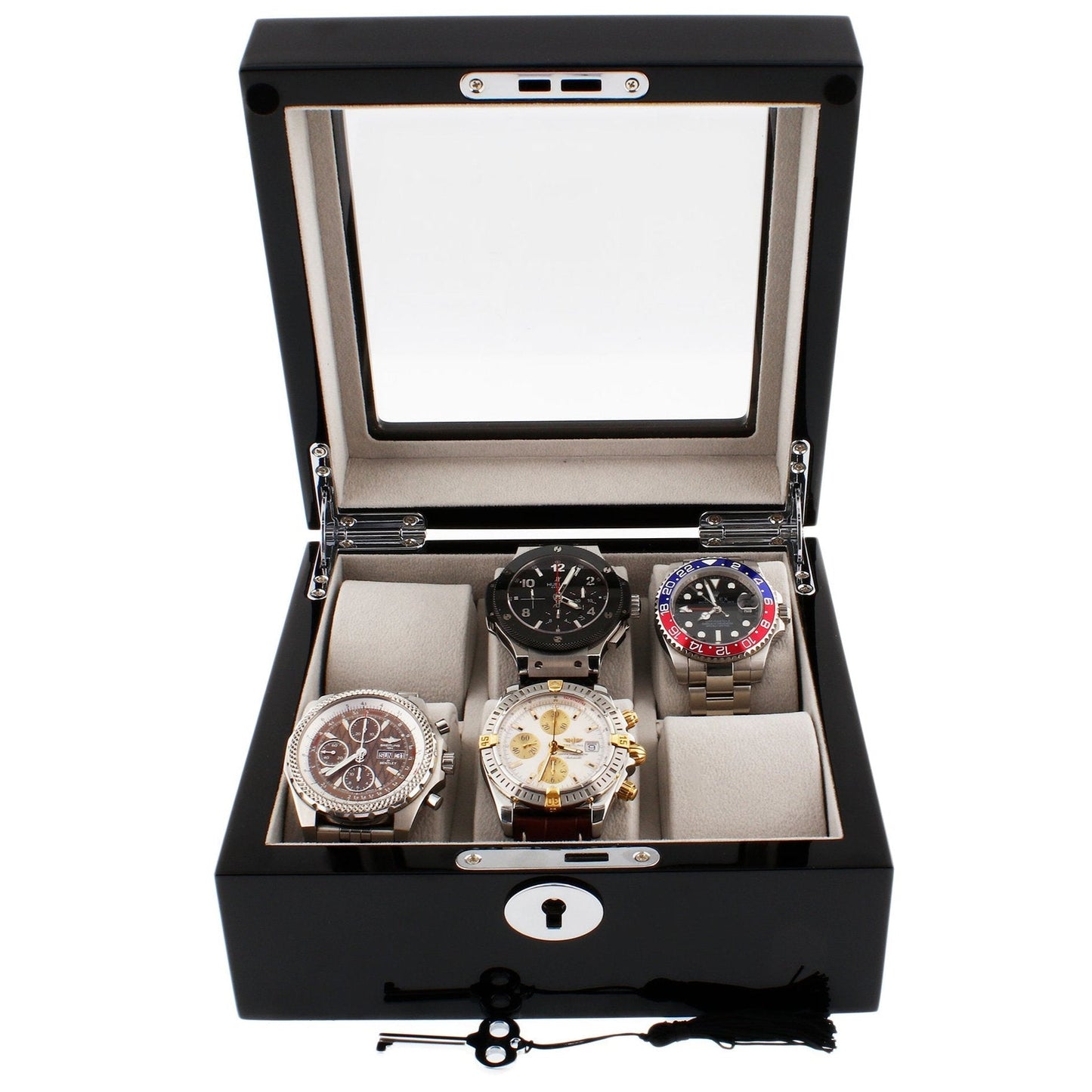 Premium 6 Watch Box in Piano Black Gloss Finish with Grey Luxury Lining