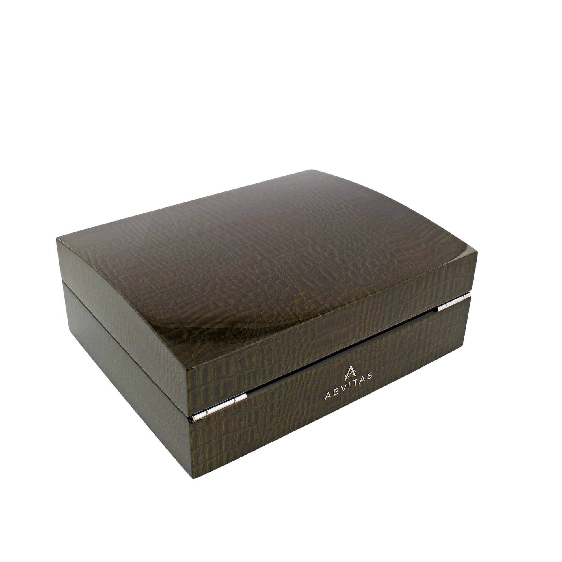 Premium 8 Watch Box in Green High Gloss Lacquered Crocodile Print Finish by Aevitas