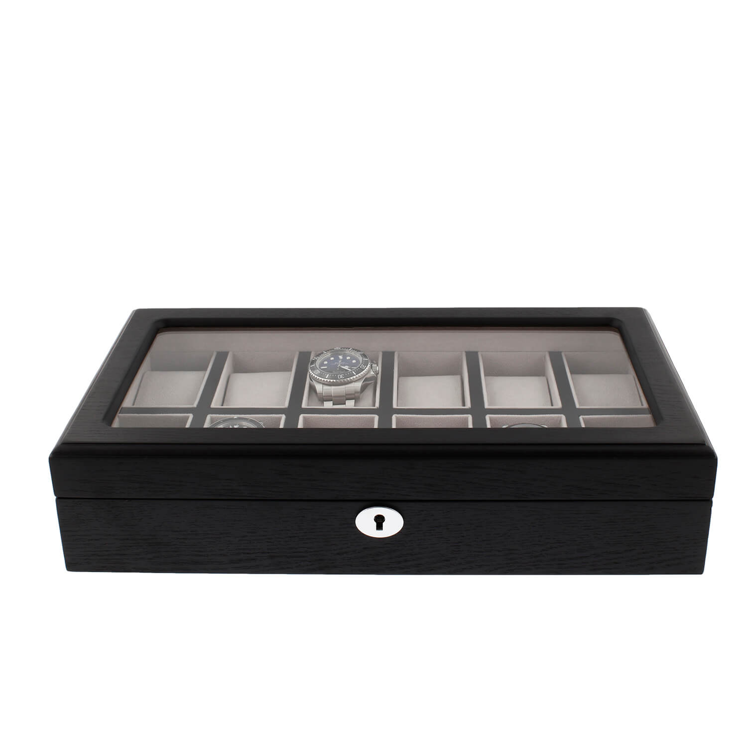 Premium Black Oak Veneer Watch Box for 12 Watches