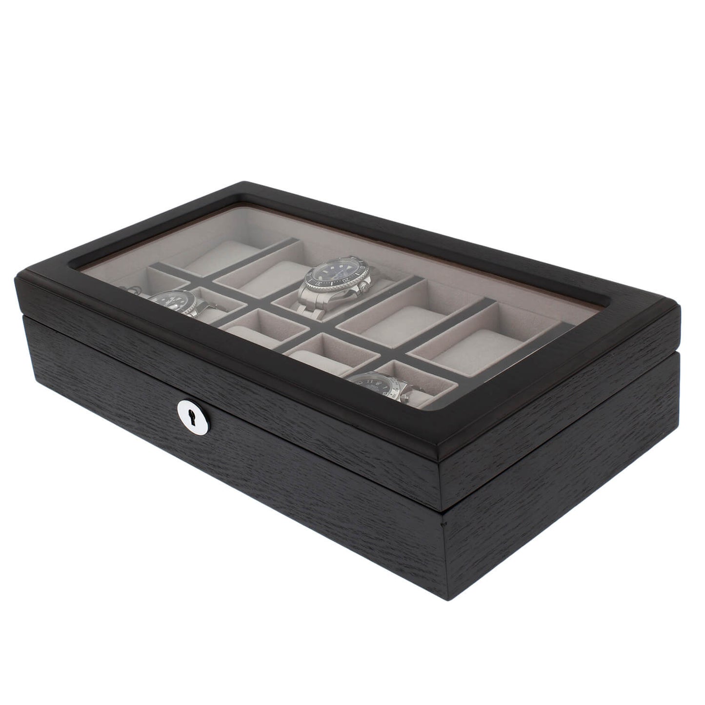 Premium Black Oak Veneer Watch Box for 12 Watches