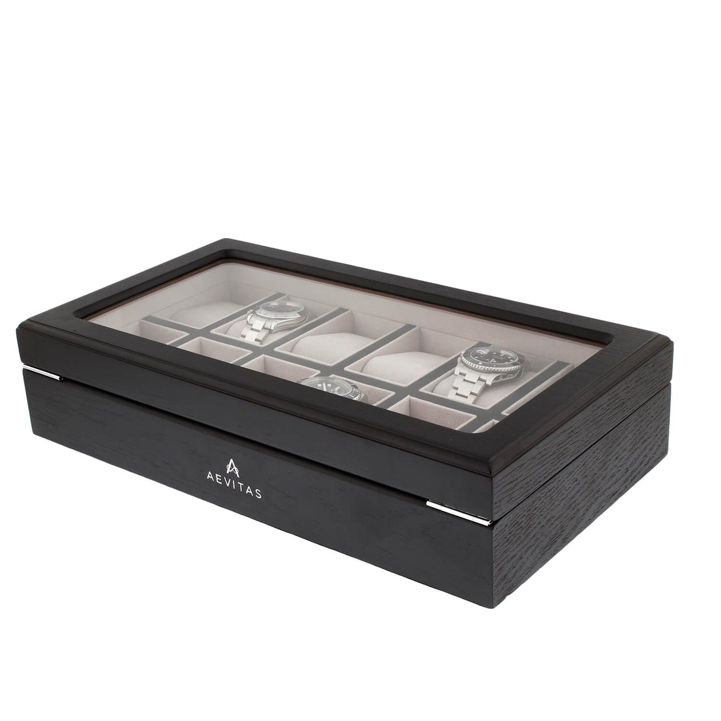 Premium Black Oak Veneer Watch Box for 12 Watches