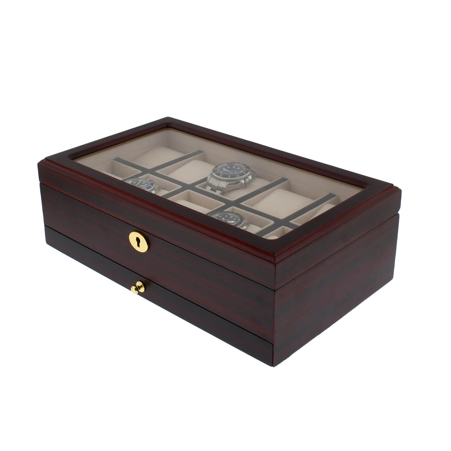 Premium Cherry Wood Satin Finish Watch Box for 10 Watches Extra Storage Drawer