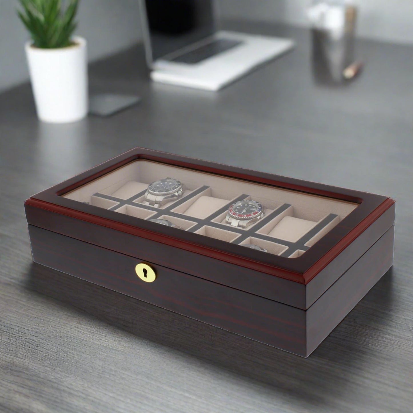 Premium Cherry Wood Satin Finish Watch Box for 12 Watches