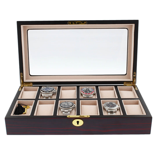 Premium Cherry Wood Satin Finish Watch Box for 12 Watches