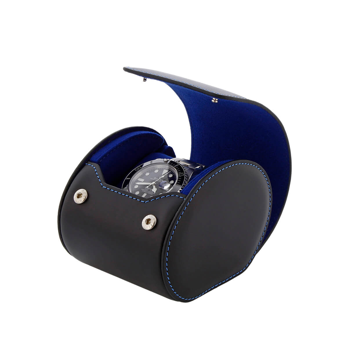 Single Watch Roll Case in Premium Black Nappa Leather with Blue Lining by Aevitas