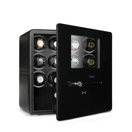 12 Watch Winder Safe Luxury Black Leather with Contrast Stitching by Aevitas - Reduced - Swiss Watch Store UK