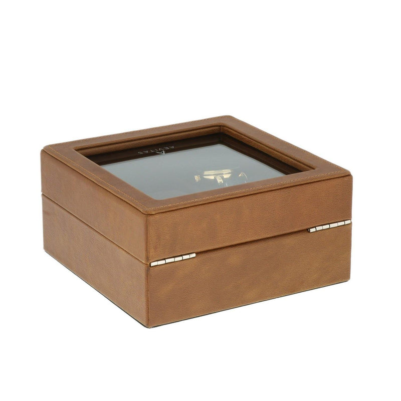 4 Watch Box and Cufflinks Brown Genuine Leather Velvet Brown Lining by Aevitas - Swiss Watch Store UK