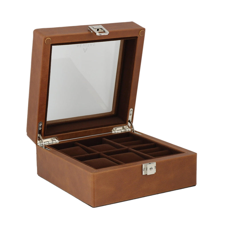 4 Watch Box and Cufflinks Brown Genuine Leather Velvet Brown Lining by Aevitas - Swiss Watch Store UK