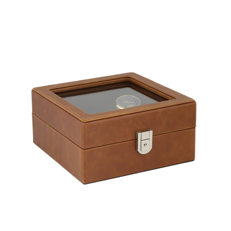 4 Watch Box and Cufflinks Brown Genuine Leather Velvet Brown Lining by Aevitas - Swiss Watch Store UK