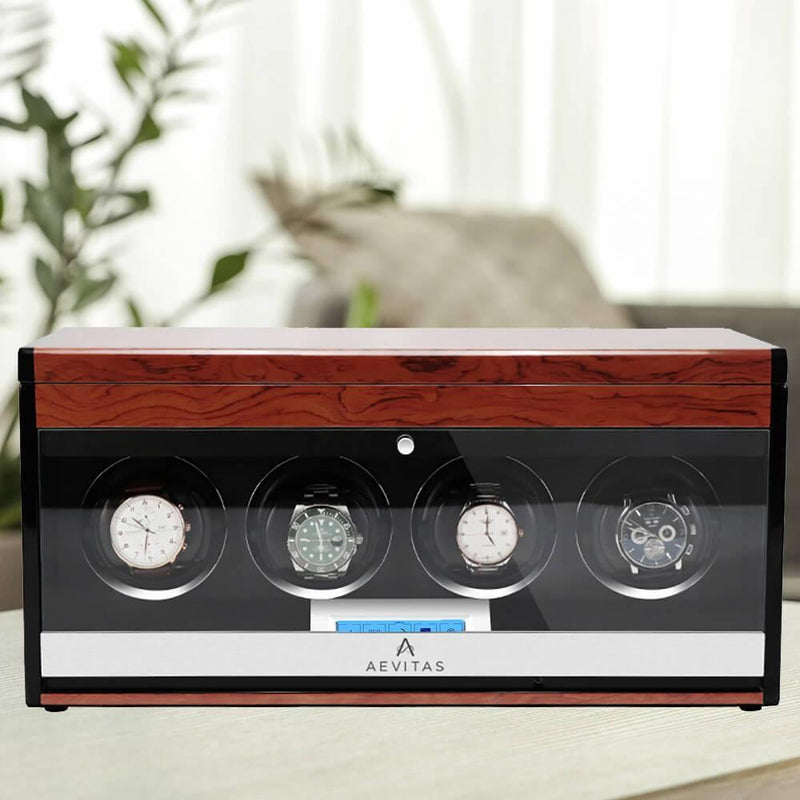 4 Watch Winder with Extra Storage Wood Veneer Finish by Aevitas - Special Offer