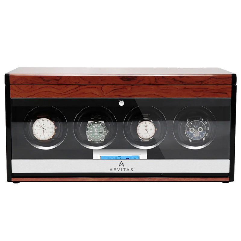 4 Watch Winder with Extra Storage Wood Veneer Finish by Aevitas - Special Offer