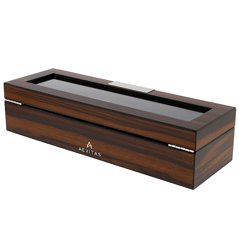 6 Watch Box in Natural Dark Walnut Veneer Finish by Aevitas - Swiss Watch Store UK