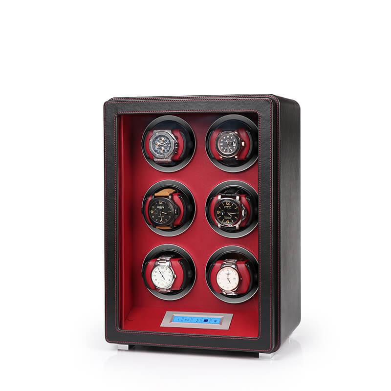 6 Watch Winder in Smooth Black Leather Finish by Aevitas UK