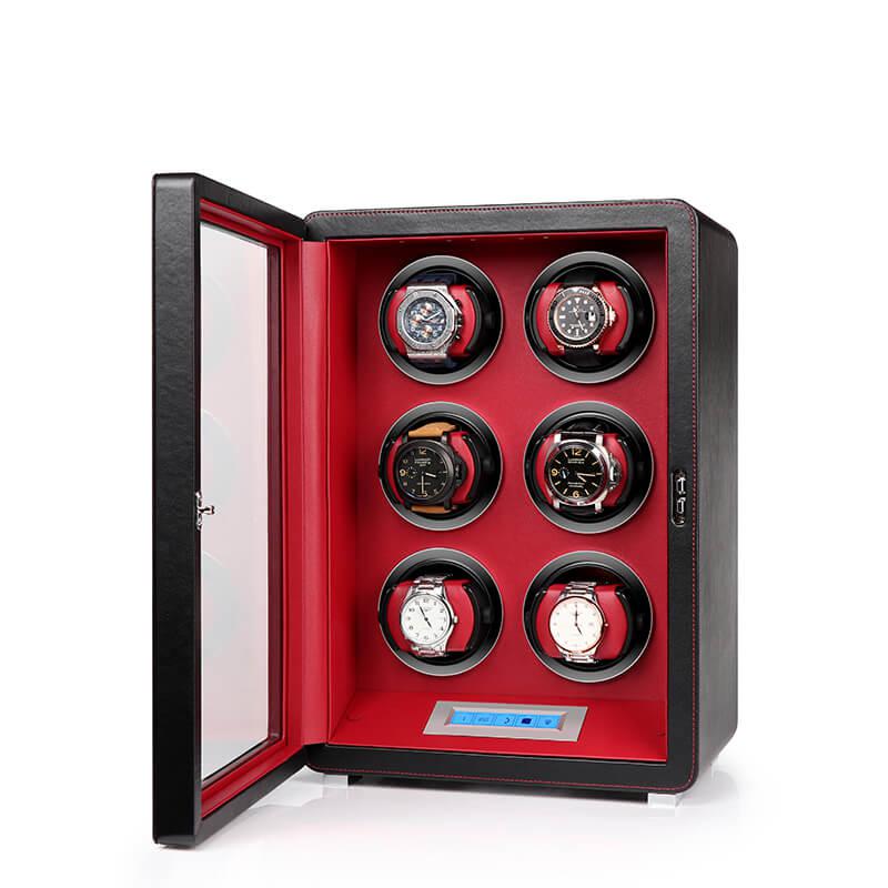 6 Watch Winder in Smooth Black Leather Finish by Aevitas UK