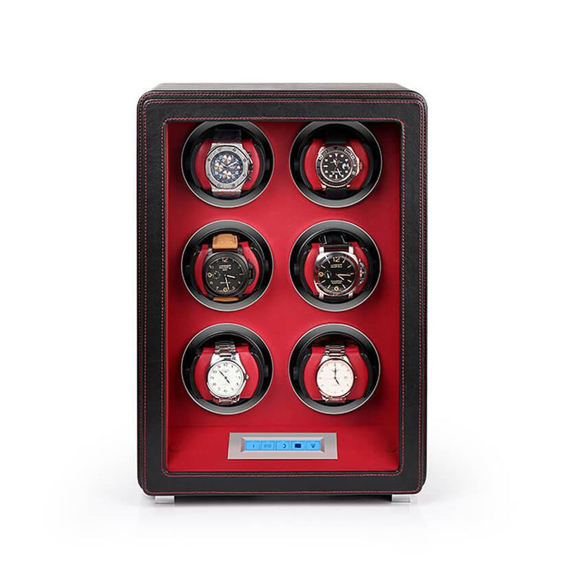 6 Watch Winder in Smooth Black Leather Finish by Aevitas UK