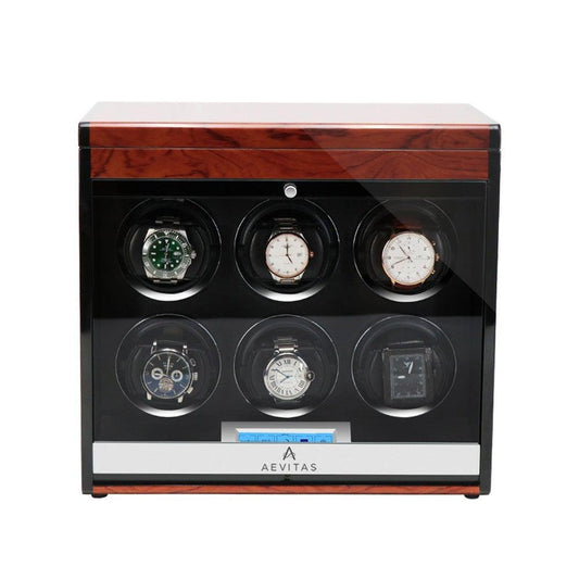 6 Watch Winder with Extra Storage with Wood Veneer Finish by Aevitas - Special Offer