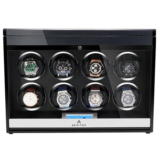 8 Watch Winder in Carbon Fibre Finish with Extra Storage by Aevitas