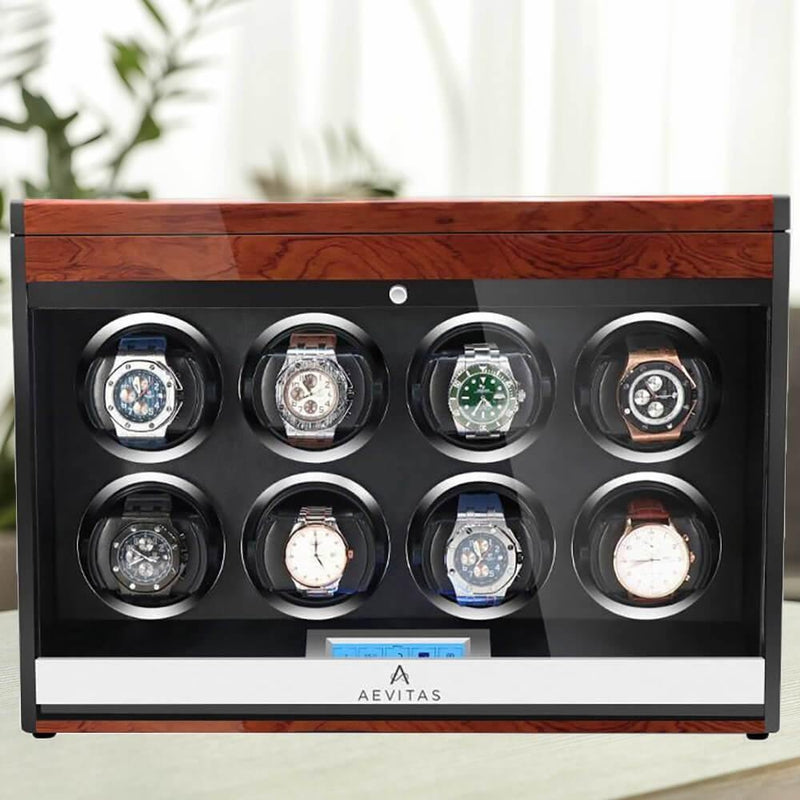 8 Watch Winder with Extra Storage Wood Veneer Finish by Aevitas - Special Offer