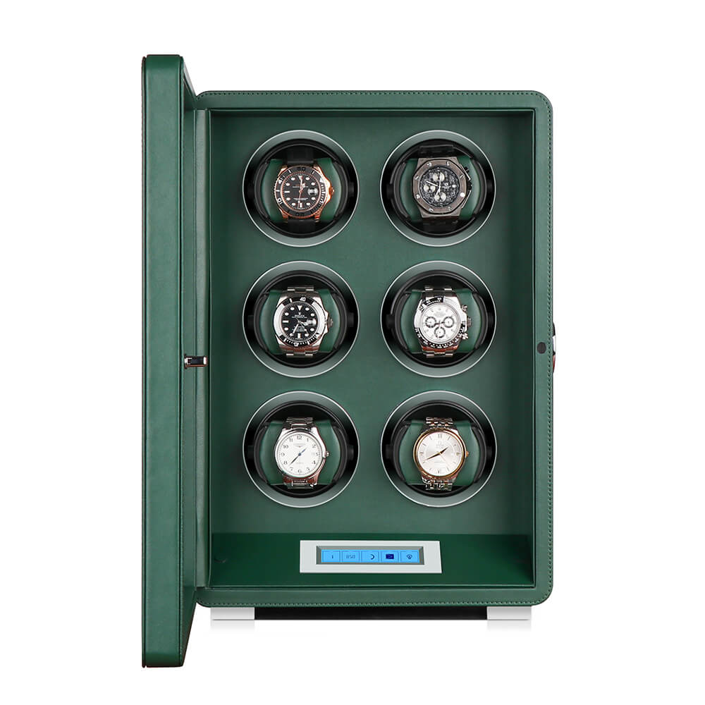 Automatic 6 Watch Winder Dark Green Smooth Leather Finish by Aevitas