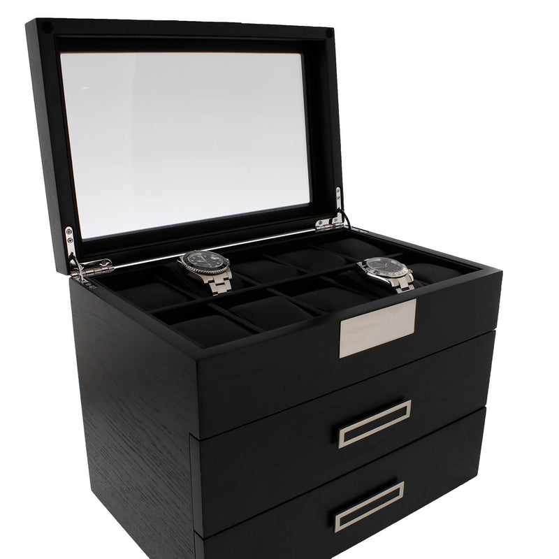 Black Oak Wooden Veneer Watch Box for 30 Watches by Aevitas - Swiss Watch Store UK