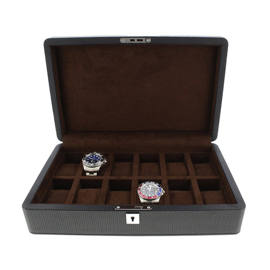 Carbon Fibre Leather Watch Box Premium Quality 12 Watches by Aevitas