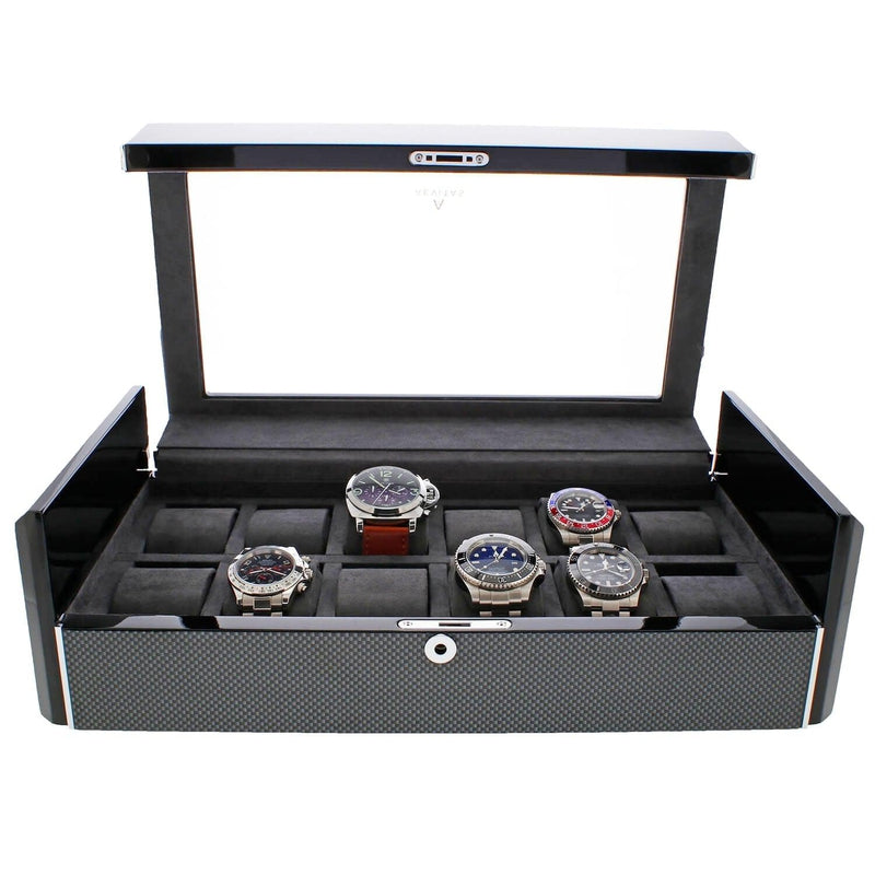 Carbon Fibre Watch Box Premium Quality for 12 Watches by Aevitas