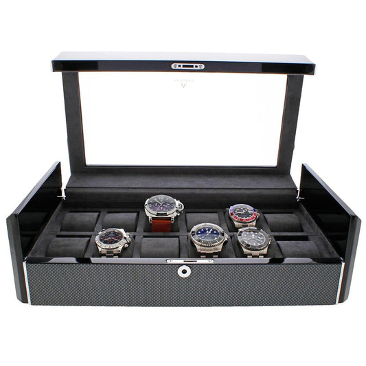 Carbon Fibre Watch Box Premium Quality for 12 Watches by Aevitas - Swiss Watch Store UK