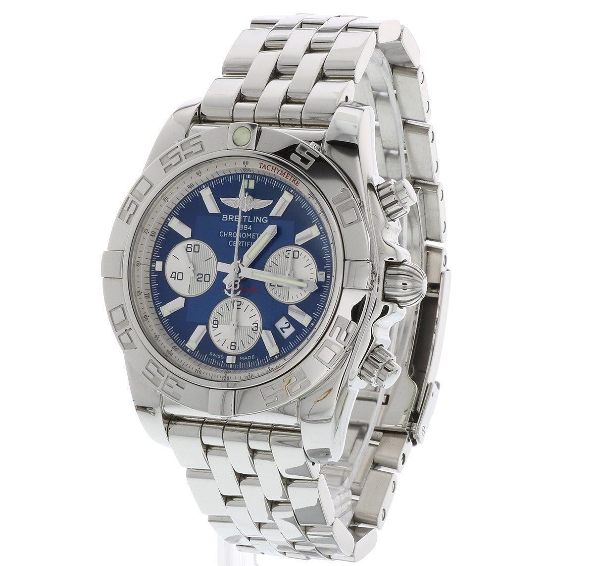 BREITLING Chronomat 44 Steel Automatic AB0110 with Blue Dial MINT CONDITION - Swiss Watch Store UK