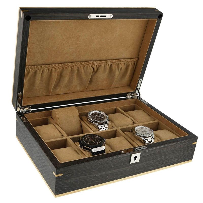 Dark Walnut Wood Natural Finish Watch Box 10 Watches by Aevitas