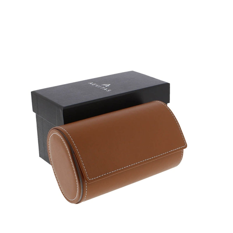 Double Watch Roll in Medium Brown Leather with Super Soft Lining - Swiss Watch Store UK