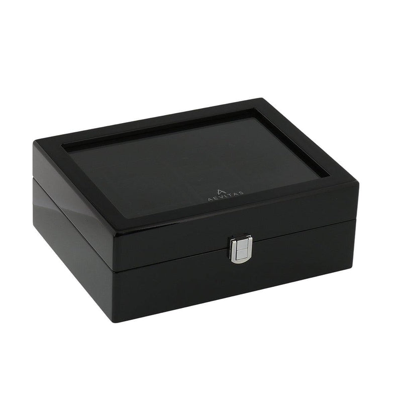 Piano Black Wooden Watch Collectors Box for 4 Watches and 16 Pair Cufflinks by Aevitas