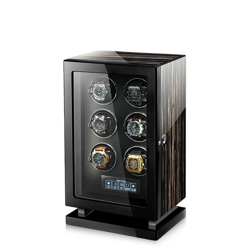 Premium 6 Watch Winder in Zebrano Ebony Wood Piano Lacquer by Aevitas